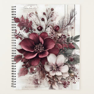 Maroon and white flowers with butterflies planner