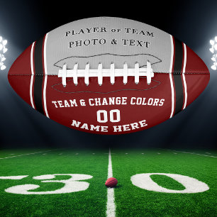 Maroon and White Football with Pictures, Your Text