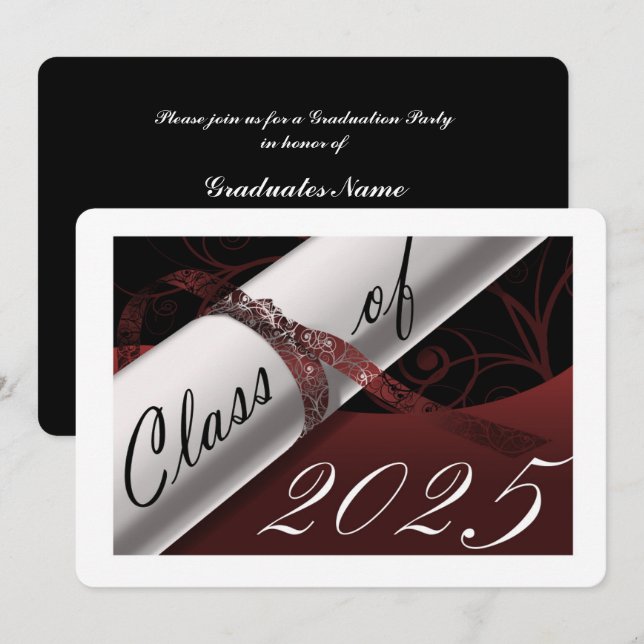Maroon and White Graduation Party Invitation (Front/Back)