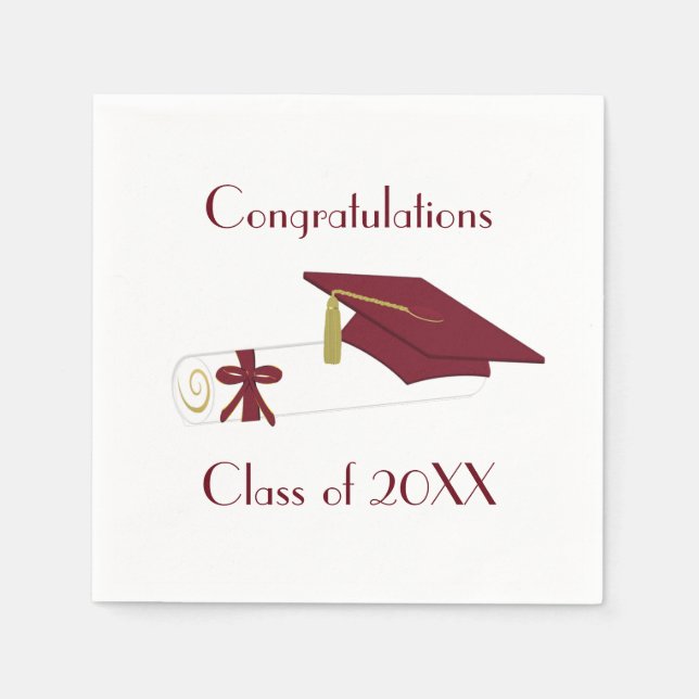 Maroon and White Graduation Party Paper Napkins (Front)