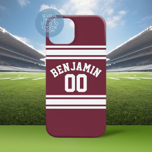 Maroon and White Jersey Stripes Custom Name Number iPhone 15 Pro Max Case