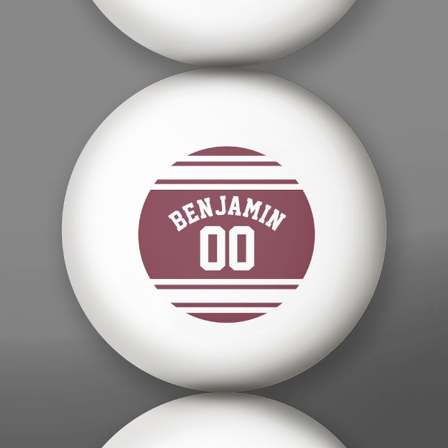 Maroon and White Jersey Stripes Custom Name Number Ping Pong Ball (Custom Ping Pong Balls)