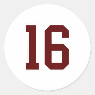Maroon And White Number 16 Jersey Player Uniform # Classic Round Sticker