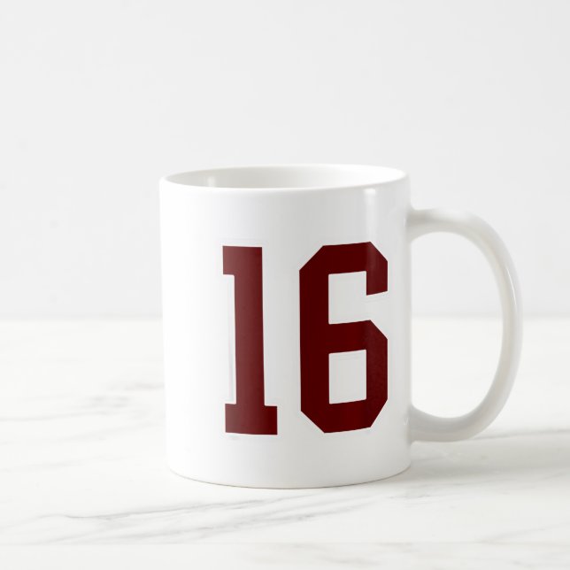 Maroon And White Number 16 Jersey Player Uniform # Coffee Mug (Right)