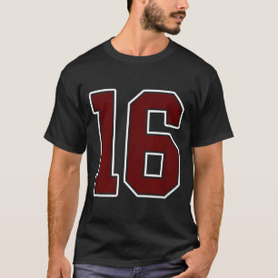 Maroon And White Number 16 Jersey Player Uniform # T-Shirt