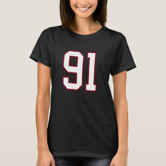 Maroon and White Number 91 Jersey Player Uniform # T-Shirt