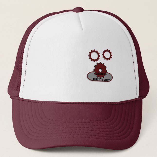 ​Maroon and White Trucker Hat, Cool Mechanical Gea Hat (Front)