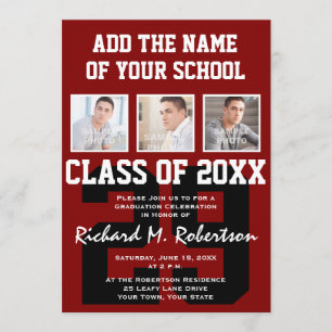 Maroon and White Varsity Team Number Athlete Grad Invitation