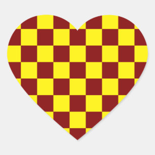 Maroon and Yellow Chequered Vintage Heart Sticker