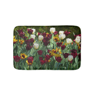 Maroon and Yellow Tulips Colourful Floral Bath Mat