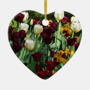 Maroon and Yellow Tulips Colourful Floral Ceramic Ornament