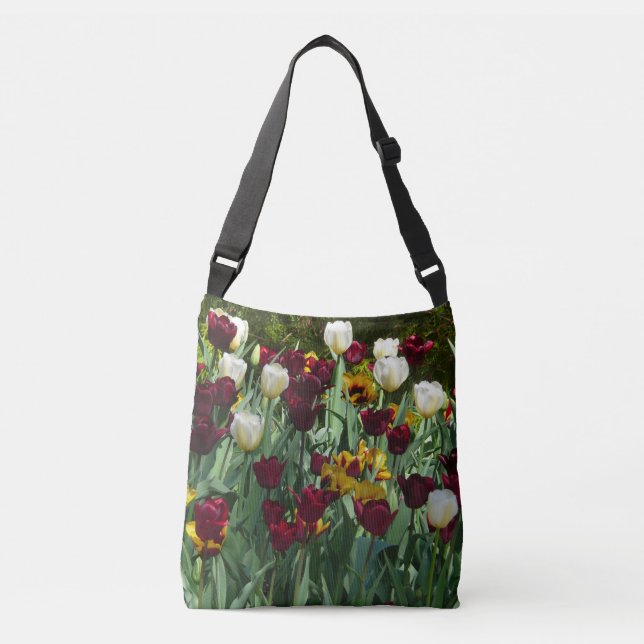 Maroon and Yellow Tulips Colourful Floral Crossbody Bag (Front)