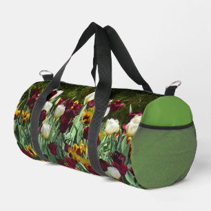 Maroon and Yellow Tulips Colourful Floral Duffle Bag