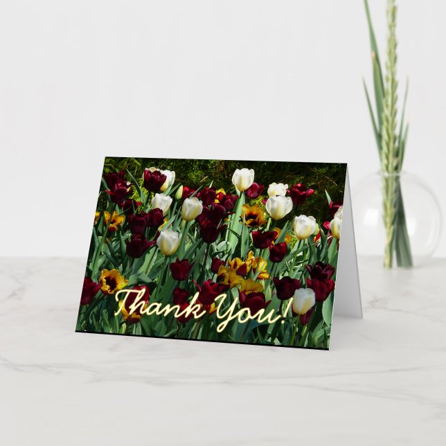 Maroon and Yellow Tulips Colourful Floral Foil Greeting Card (Front)