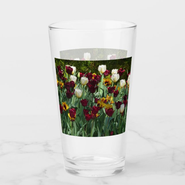 Maroon and Yellow Tulips Colourful Floral Glass (Front)