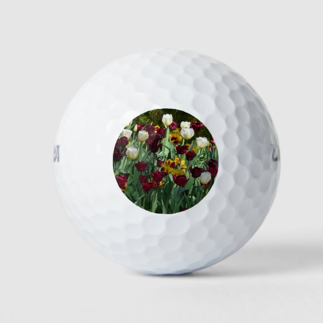 Maroon and Yellow Tulips Colourful Floral Golf Balls (Front)