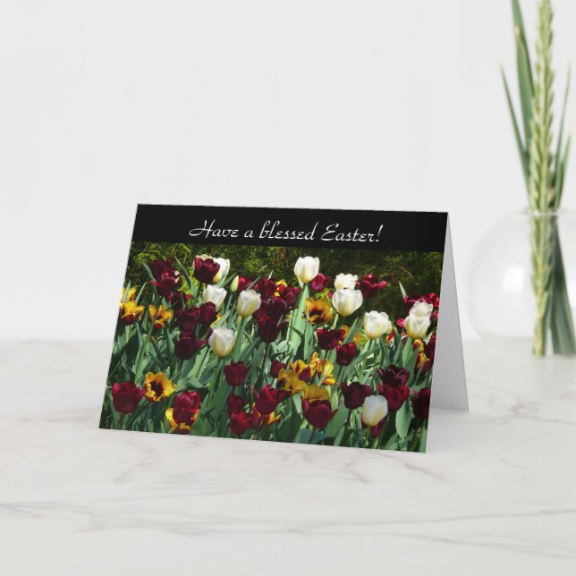 Maroon and Yellow Tulips Colourful Floral Holiday Card (Front)