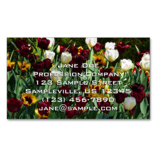 Maroon and Yellow Tulips Colourful Floral Magnetic Business Card