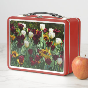 Maroon and Yellow Tulips Colourful Floral Metal Lunch Box