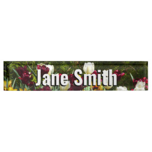 Maroon and Yellow Tulips Colourful Floral Nameplate