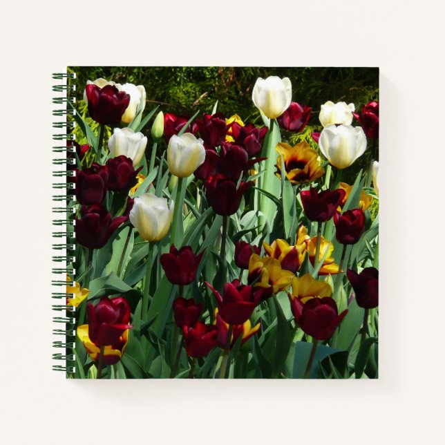 Maroon and Yellow Tulips Colourful Floral Notebook (Front)