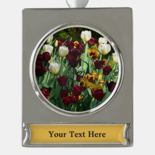 Maroon and Yellow Tulips Colourful Floral Silver Plated Banner Ornament