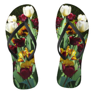 Maroon and Yellow Tulips Colourful Floral Thongs