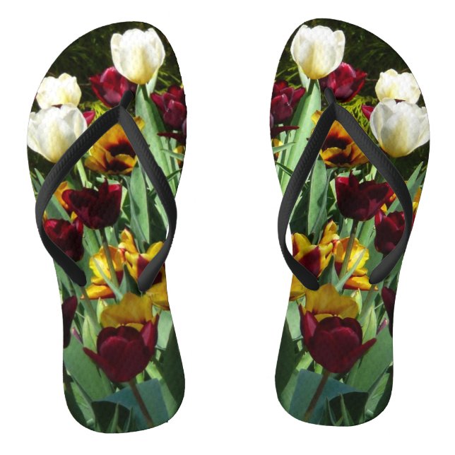 Maroon and Yellow Tulips Colourful Floral Thongs (Footbed)