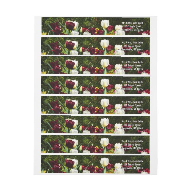 Maroon and Yellow Tulips Colourful Floral Wrap Around Label (Sheet)