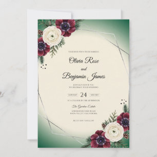 Maroon Anemone Foliage Wedding Invitation