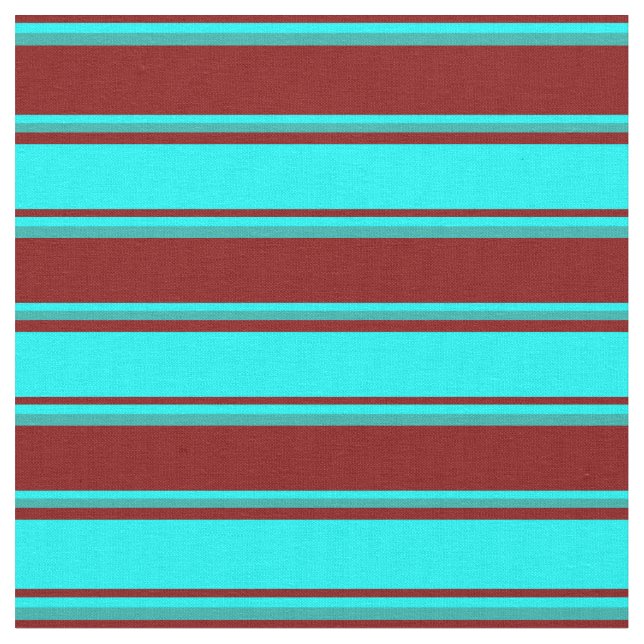 Maroon, Aqua & Light Sea Green Coloured Lines Fabric (Close Up)