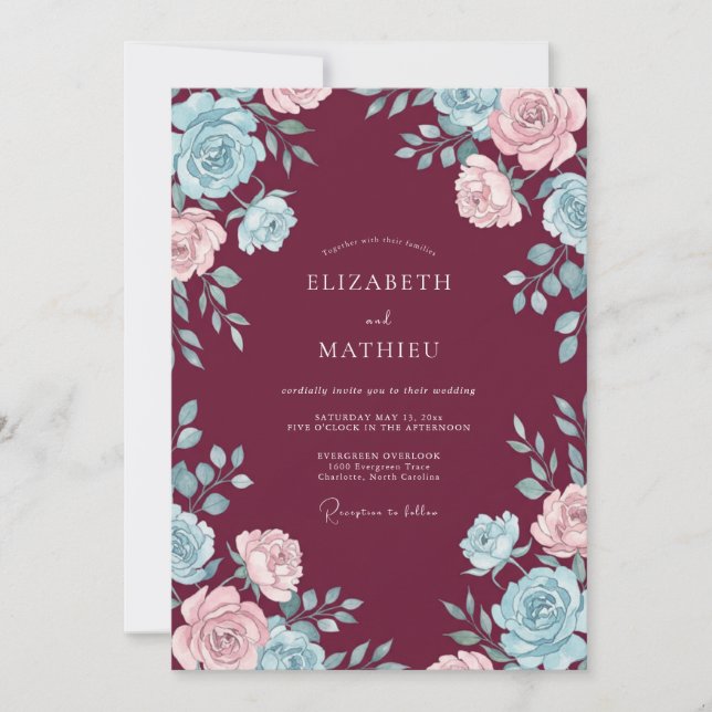 Maroon Aqua Painted Wedding Invitation (Front)