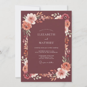 Maroon Atmospheric Autumnal Wedding Invitation