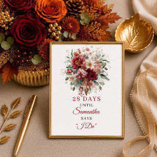 Maroon autumn eucalyptus bridal shower countdown s poster