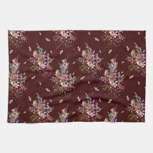 Maroon Autumn Fall Floral Kitchen Towel