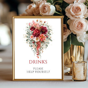 Maroon Autumn Floral Drinks Eucalyptus Sign