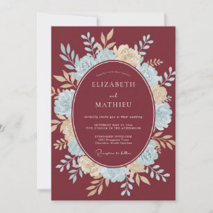 Maroon Azure Wreath Wedding Invitation