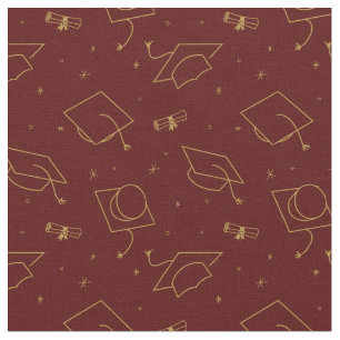 Maroon Background Graduation Cap Toss Fabric
