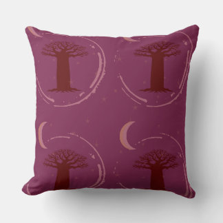 Maroon Baobab Tree Silhouette Throw Pillow