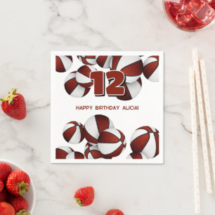 maroon basketballs girls boys sports party napkin