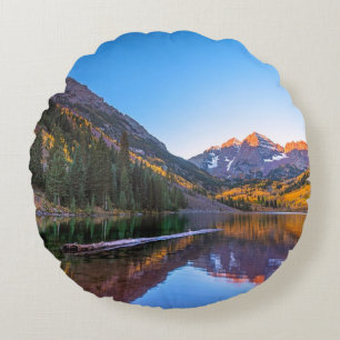 Maroon Bells Alpen Glow Round Cushion