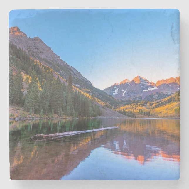 Maroon Bells Alpen Glow Stone Coaster (Front)