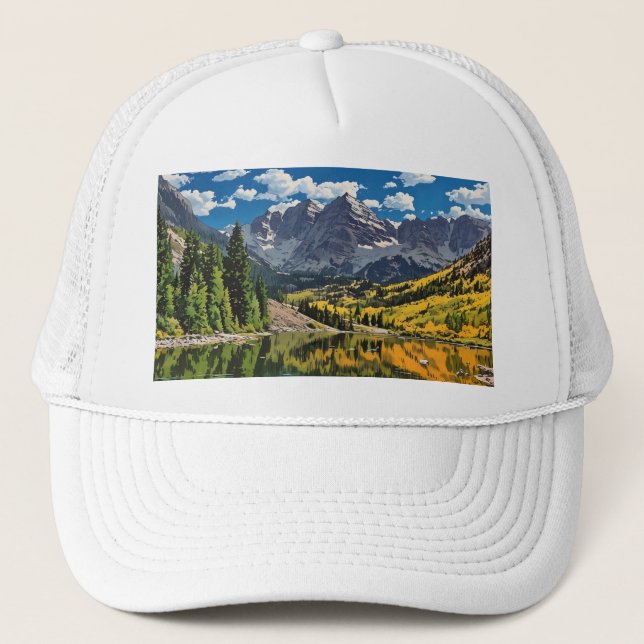 Maroon Bells in Aspen, Colorado Trucker Hat (Front)