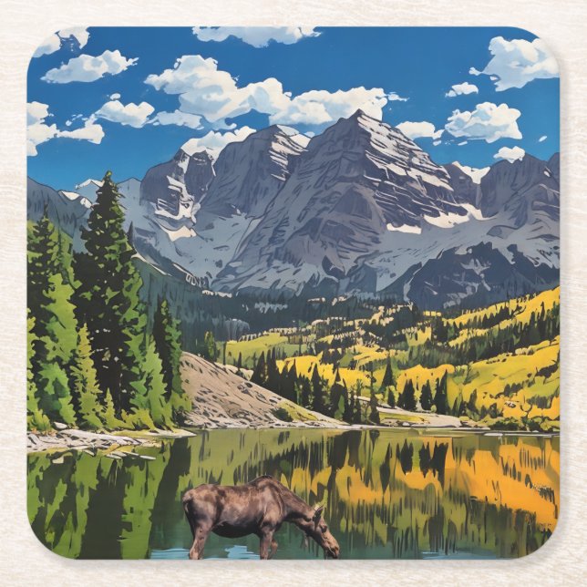 Maroon Bells Paper Napkin Square Paper Coaster (Front)