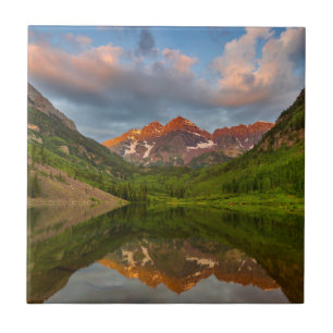 Maroon Bells Reflect Into Calm Maroon Lake 2 Ceramic Tile