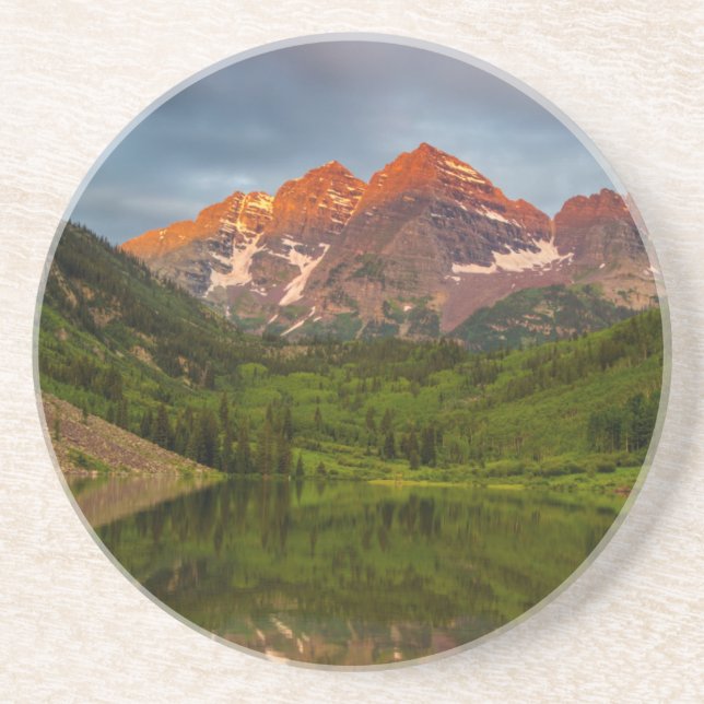 Maroon Bells Reflect Into Calm Maroon Lake 3 Coaster (Front)