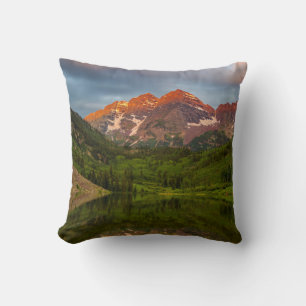 Maroon Bells Reflect Into Calm Maroon Lake 3 Cushion