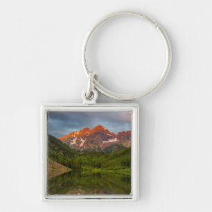 Maroon Bells Reflect Into Calm Maroon Lake 3 Key Ring