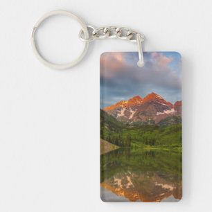 Maroon Bells Reflect Into Calm Maroon Lake 3 Key Ring