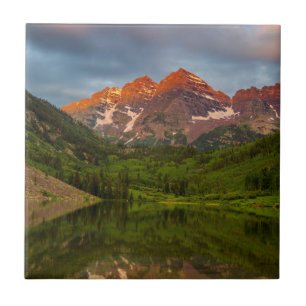 Maroon Bells Reflect Into Calm Maroon Lake 3 Tile